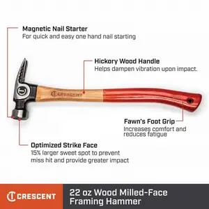 22 oz. Wood Milled-Face Framing Hammer