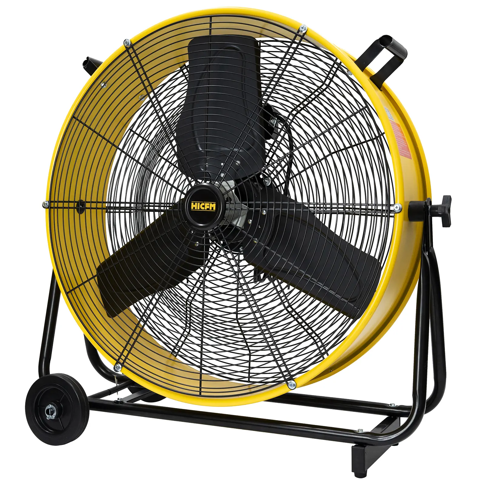 HiCFM 24 inch Enclosed Motor Drum Fan with TEAO Sealed Powerful 1/3HP Motor, 9 Feet Cord, 9200 CFM 2-Speeds High Velocity, safety yellow Shop Fan, 180 Degree Tilting, Move Much Air, UL Approved