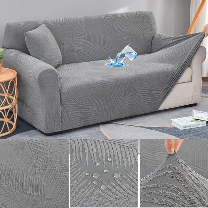 Waterproof Leaf Jacquard Sofa Cover Set with Pillow Case Pet Scratch Resistant Durable and Stylish Living Room Decor, Waterproof Couch Cover, Jacquard Couch Covers