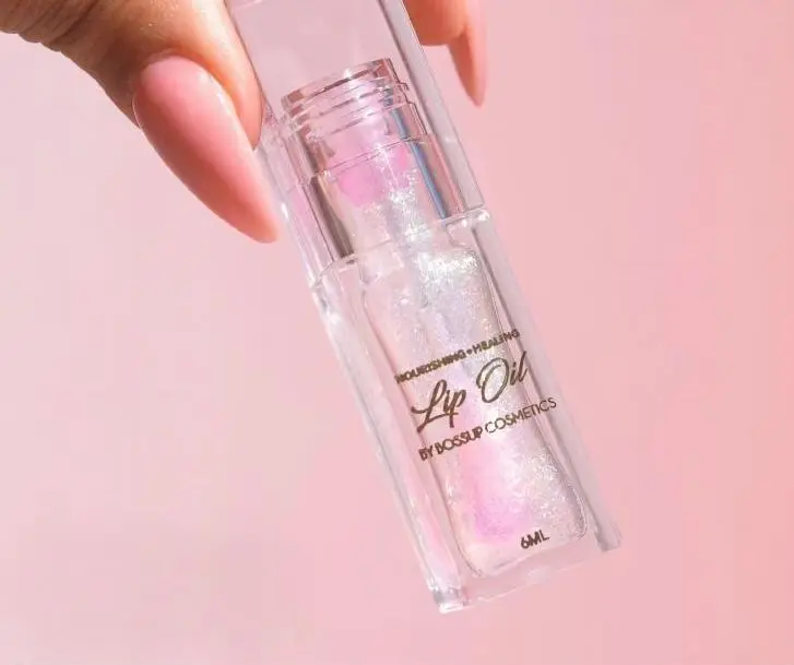 BossUp Cosmetics Glittery Nourishing Healing Lip Oil (6ML) - Hydrating Clear Lip Oil Gloss, Plumping & Tinted, Cherry & Rose Infused, Perfect for Girls & Women
