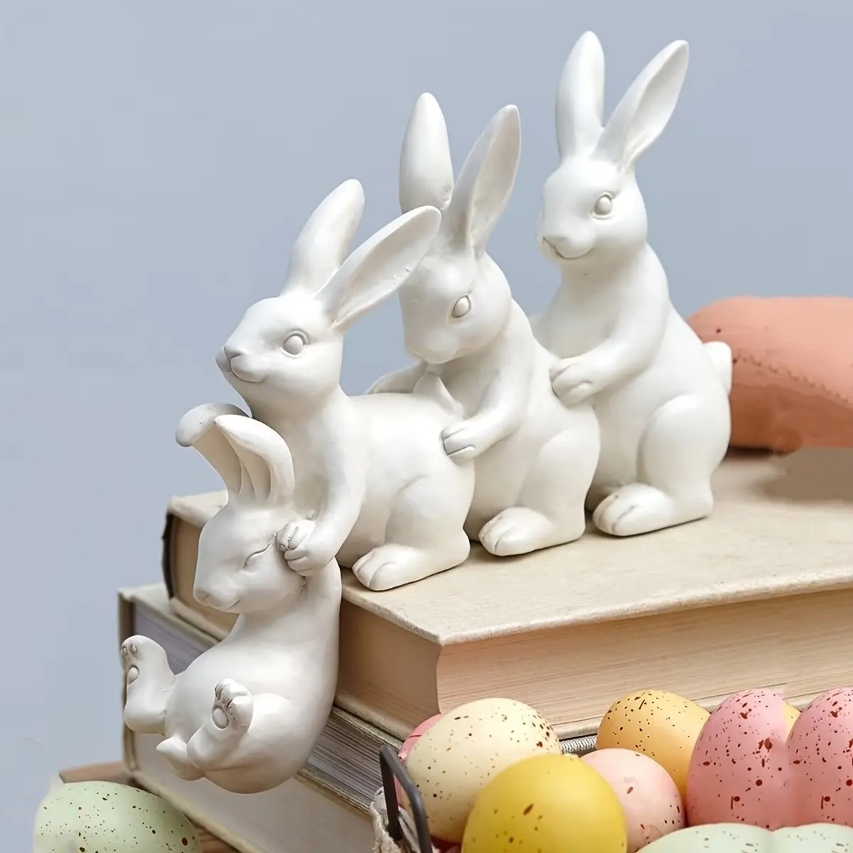 Cute Easter Rabbit Ornament, Hugging Rabbits Resin Statue, Indoor Home Decoration, Modern Rabbit Statue, Garden Decor, Garden Sculptures Statues, Gift for Him/her