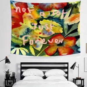1pc Adrianne Lenker Album Art Boho Chic Tapestry - 2D Flat "Not a Lot Just Forever" Slogan Print, Horizontal Floral Butterfly & Peach Beige Soft Textured Wall Hanging for Dorm, Bedroom Decor, Boho Chic Tapestries