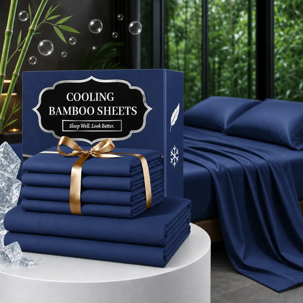 Jollyvogue Extra Deep Pocket Bamboo Sheets - 6 Pcs Breathable & Cooling Bamboo Bed Sheet Set, Hotel Luxury Fitted Sheet Set, Soft Wrinkle-Free & Machine Washable For Extra Deep Mattresses, Room Decor, Full/Queen/King Size Sheet & Pillowcase Sets