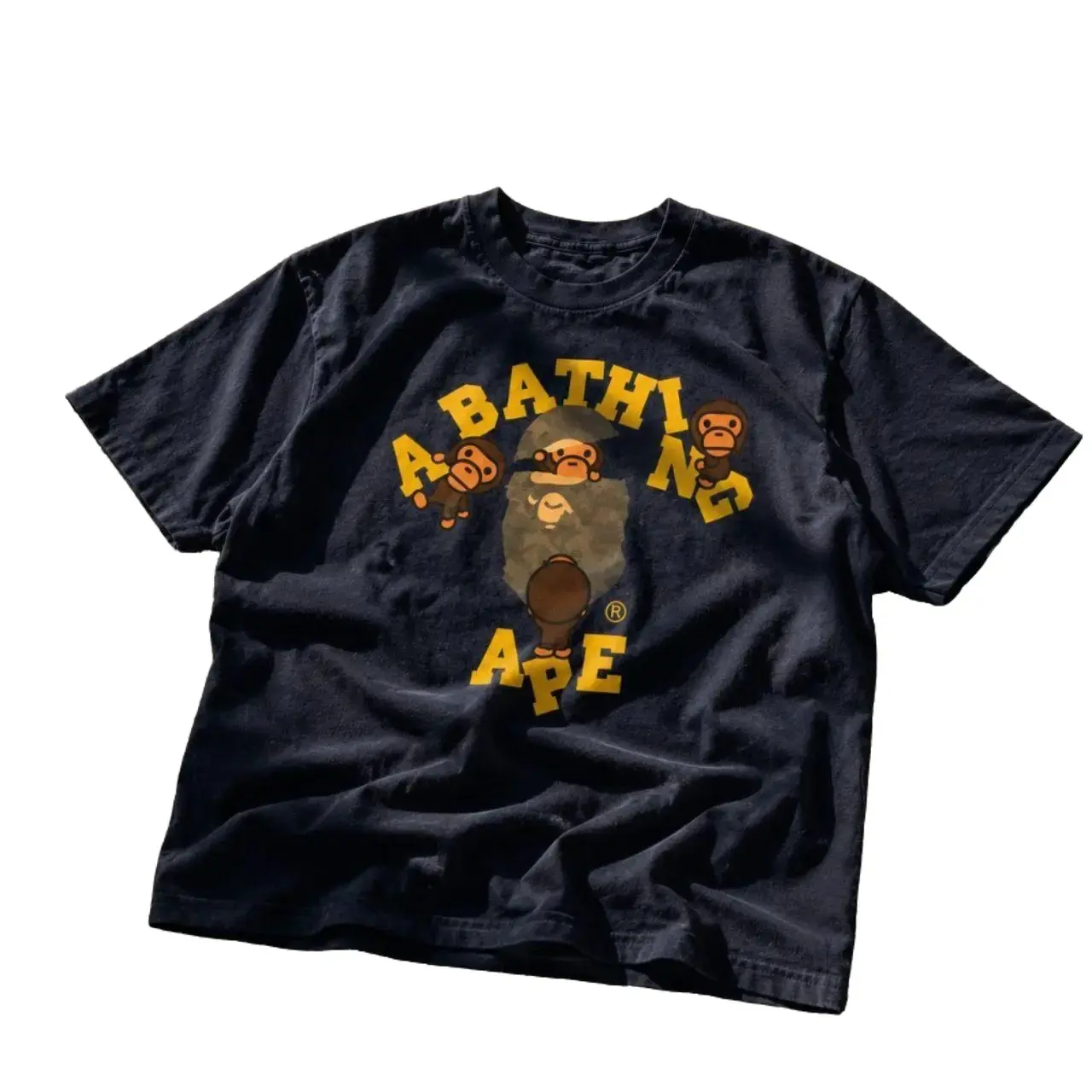 Bape Monkey Graphic T-Shirt, Japanese Streetwear Ape Logo Tee, Urban Fashion Shirt, Unisex Navy Cotton Tee