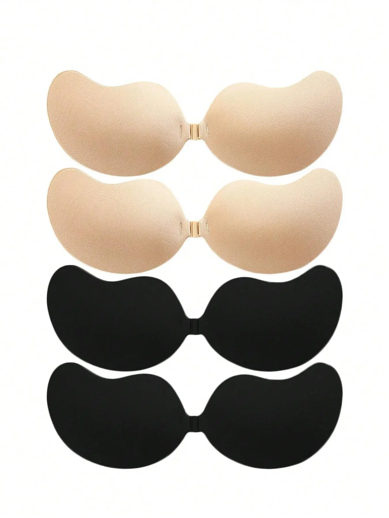 4pcs women's self-adhesive strapless bra-adjustable rimless underwear, Wireless Seamless Bras, comfortable fabric, can be worn daily (beige black), seamless design, close fit, covering nipples, Wireless Bandeau Bra