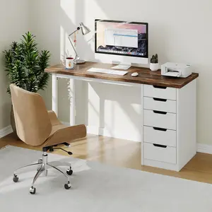 47" Computer Desk with 5 Drawers – Wooden Home Office Desk with Storage, Modern Writing Table for Small Spaces, Bedroom