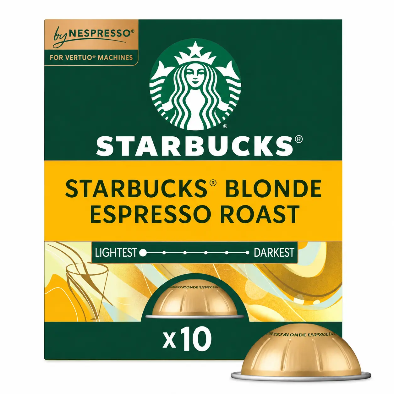 Starbucks Vertuo Low Calorie Sugar Free Aluminum Coffee Pods - Natural Light Blonde Espresso Roast, 8-Count, Compatible with Vertuo Brewers, Made with Coffee Beans for Adults, Latte