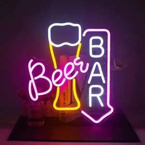 SERBASIC Beer Beverage Neon Sign - Modern Novelty Lighting, Acrylic Wall Hanging Light, USB-Powered Dimmable with ON/OFF Switch, Artwork & Lighting Novelty Lighting for Home Decor (Living Room, Bar) & Gifting