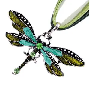 SUMENG New ParagraphWomen Crystal Dragonfly Ribbon Casual Pendant Necklace For Women Ewelry 2024 Gifts, Colored Crystals Necklaces, Crystal Art Necklaces