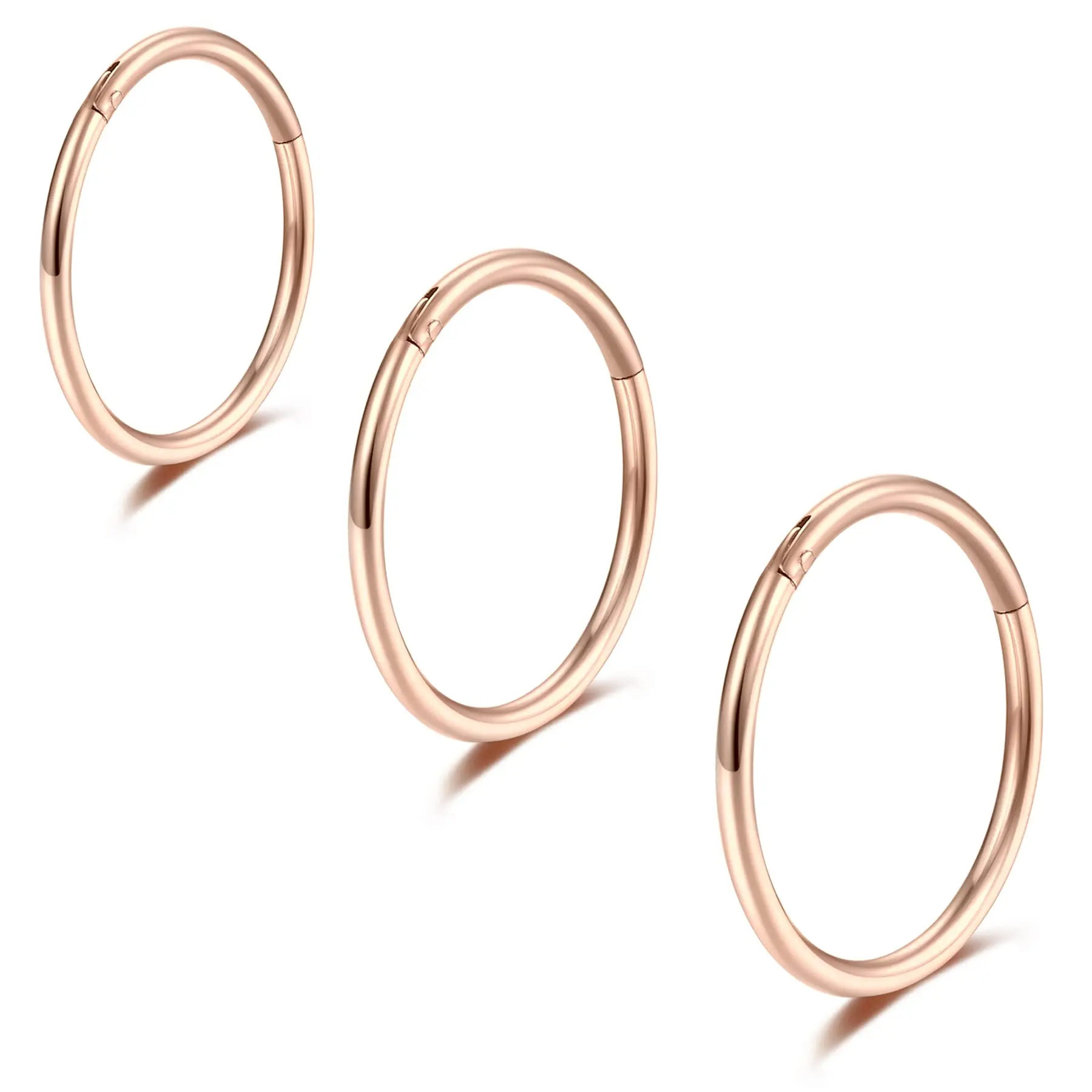 Rose Golden Hinged 20g 18g 16g Nose Rings Hoops 6mm 8mm 10mm 12mm 14mm 16mm Septum Ring Clicker Cartilage Helix Hoop Earrings Set