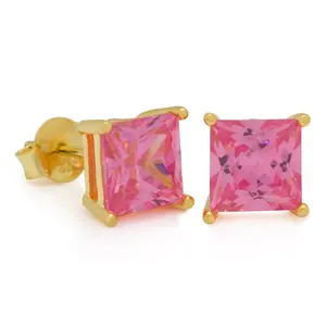 Pink Princess-Cut Stud Earrings