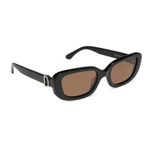 DIFF Daphne Low Profile 90s Inspired Rectangular Sunglasses for Women, Black + Brown