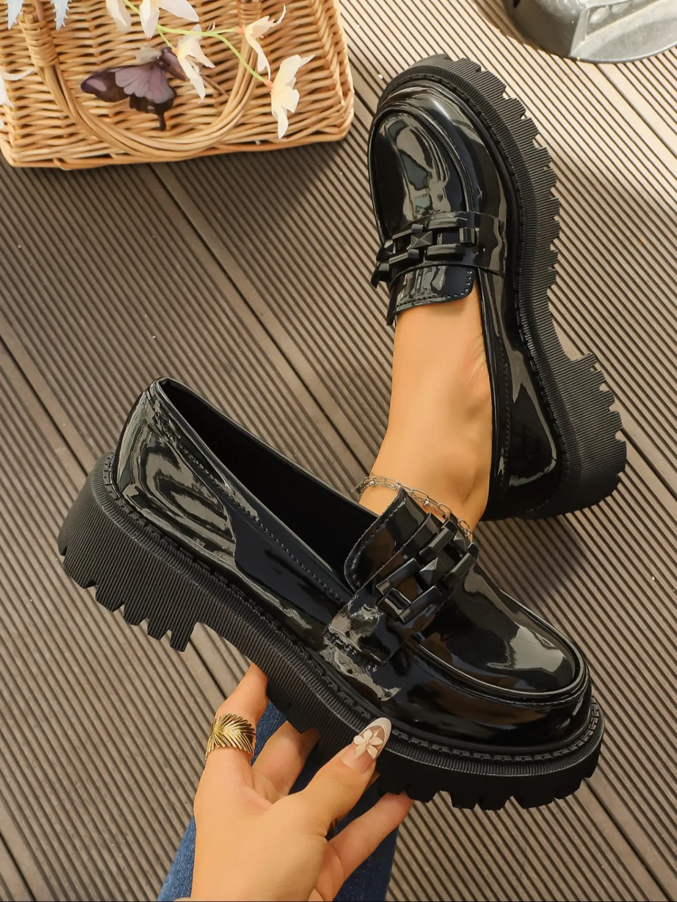 Women's Thick Sole Mary Jane Shoes, PU Leather Slip-On Loafers, Comfortable Low-Top Casual Footwear for Daily Wear