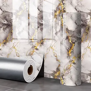 Marble-look tile wall stickers, Self adhesive wallpaper, Marble Wallpaper Roll, self-adhesive panels for kitchen and bathroom, Waterproof, moisture-resistant aluminum-plastic board, Easy to install