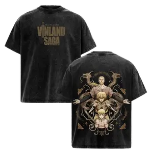 Vinland Saga Washed T-Shirt, Double-Sided Vintage Anime Tee with Oversized Nordic Streetwear Graphics, Perfect Fit for Thorfinn and Askeladd Fans