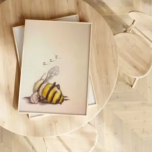 Cute Bee Sketch Style Wooden Frame Home Decor, Ideal Gift for Bedroom Living Room Kitchen Corridor, Wall Decoration for Birthday Halloween Christmas