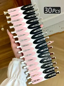 30Pcs No Crease Hair Clips for Women, Pink Black Creaseless No Bend Makeup Clips, 6cm Duckbill Hair Styling Clips for Bangs, Salon Sectioning Hair Accessories