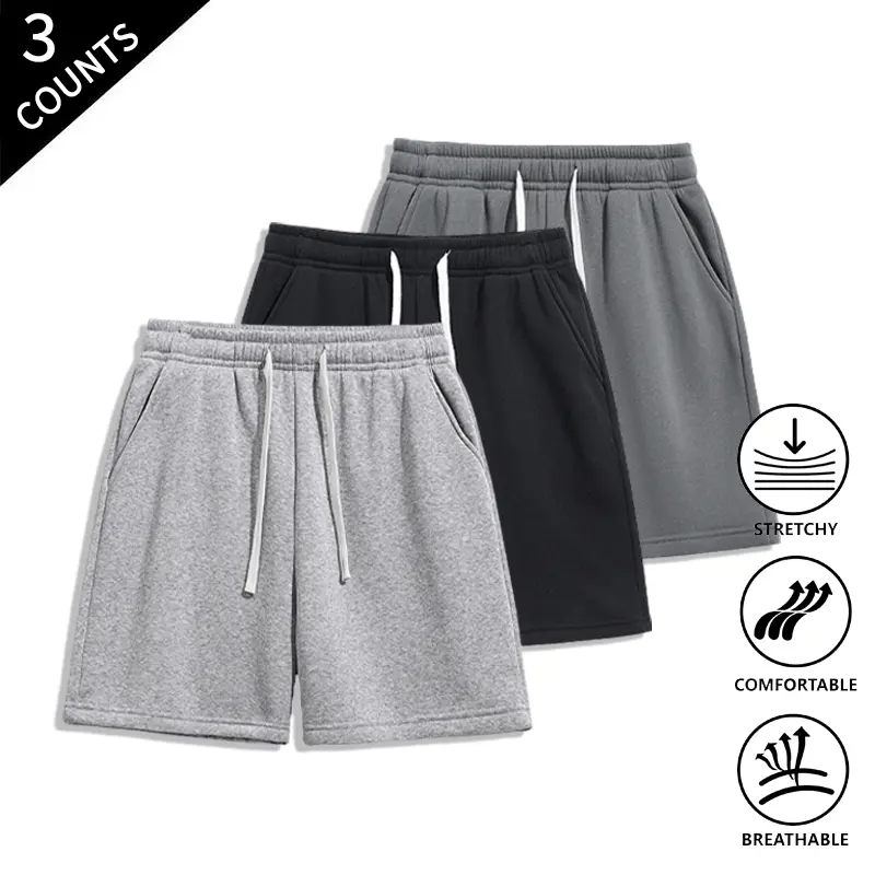 Summer Vibes 3-Pack Men’s Casual Athletic Shorts, Elastic Waist Drawstring Loose Fit Shorts, Versatile for All-Day Wear & Outdoor Activities