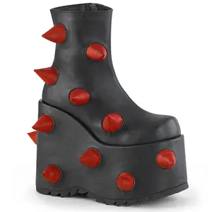 Demonia Slay-77 Black-Red Vegan Leather Ankle Boots