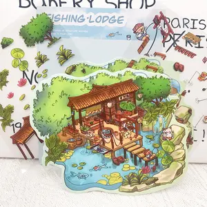 2PCS Fishing Cabin 3D Stickers - Creative DIY Lakeside Retreat Decor for Educational Craft & Scrapbooking Stickers Art Stickers