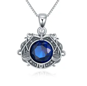 Zodiac Bitrthstone Necklace, 925 Sterling Silver 12 Constellation Unisex Necklace, Jewelry Birthday Gift for Women Men, Perfect Gift