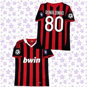 2009-10 Home Champions League Short Sleeve Retro Jersey – Ronaldinho #80