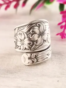 Vintage Flower Design Cuff Ring, Fashion Hand Jewelry for Party, Daily Clothing Decor, Trendy All-match & Exquisite Jewelry for Gift, Statement Ring