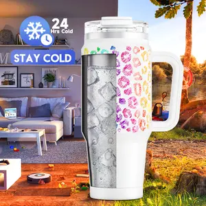 Meoky 32oz/40oz Double Mouth Car Mug with Handle, Reusable Vacuum Insulated Stainless Steel Coffee Mug, Keeps Cold for 24 Hours or Hot for 8 Hours,Valentine's Day gift