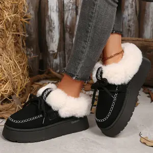 Furry Collar Platform Mini Snow Boots for Women Warm Lace-Up Winter Warm Footwear Casual Outdoor Snow Indoor Outdoor Shoes