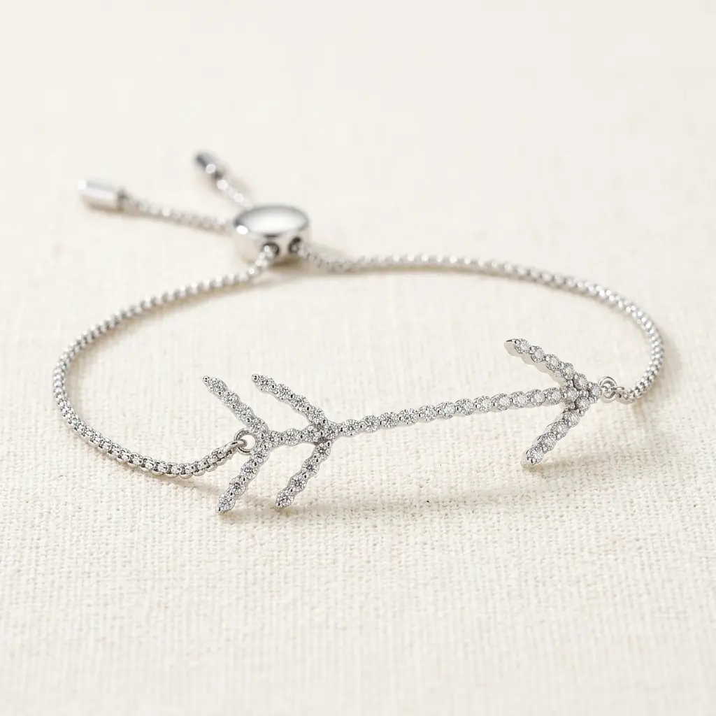 CZ Arrow Bracelet | White Gold Plated | Adjustable Up to 8.5"