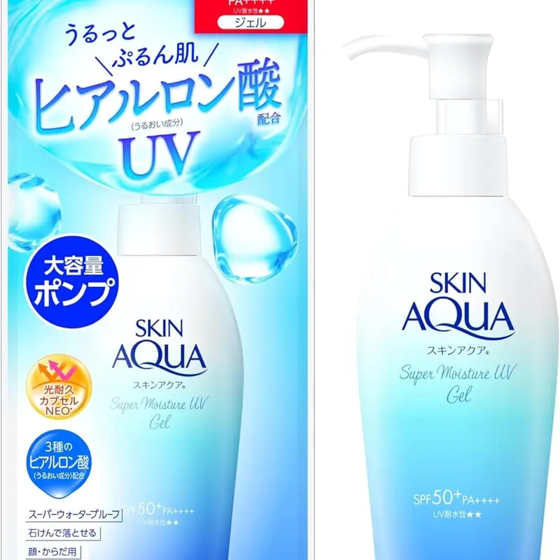 Rohto Skin Aqua Super Moisture Gel Facial Sunscreen - SPF50+/PA+++, 140g Pump Bottle Big Version, Sun Protective, UV Proof, UV Sun Blocking, Hyaluronic Acid Moisturize for Adults' Dry Skin