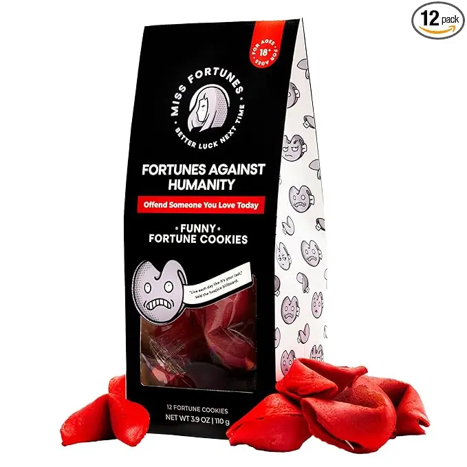 Miss Fortunes, Funny Fortune Cookies, Fortunes Against Humanity, Offend Someone You Love Today! Adult Party Idea with Dark Humor (Bag of 12 Individually Wrapped Cookies) Written by Professional Comedy Writers