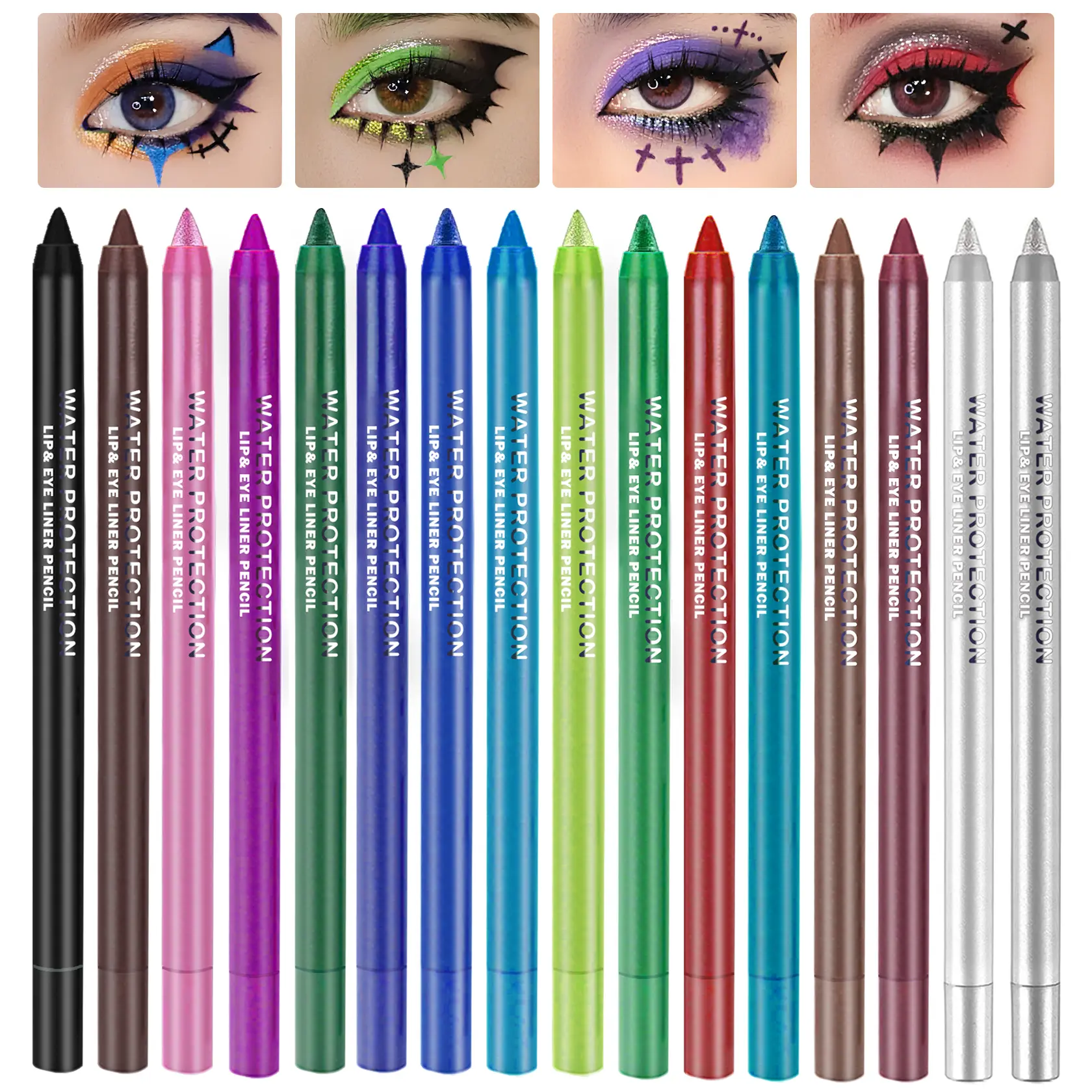 16-color eyeliner pencil set, waterproof and smudge-proof, smooth and easy to apply, designed for women, professional waterproof eyeliner and lip liner suitable for everyday makeup