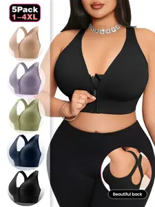 Plus Size 1-4XL Women's Cross Back Sports Bra with Front Zipper, Medium Support for Yoga, Casual Fitted Lined Design, Yoga Gym Activewear, Gym Clothes Workout, Workout Bras