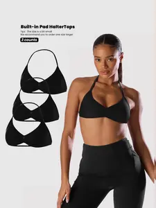 Women's 3-Piece Halter Sports Bra Set, Padded Support Bikini Fitness Top, Ideal for Yoga and Gym, Comfortable Workout Wear