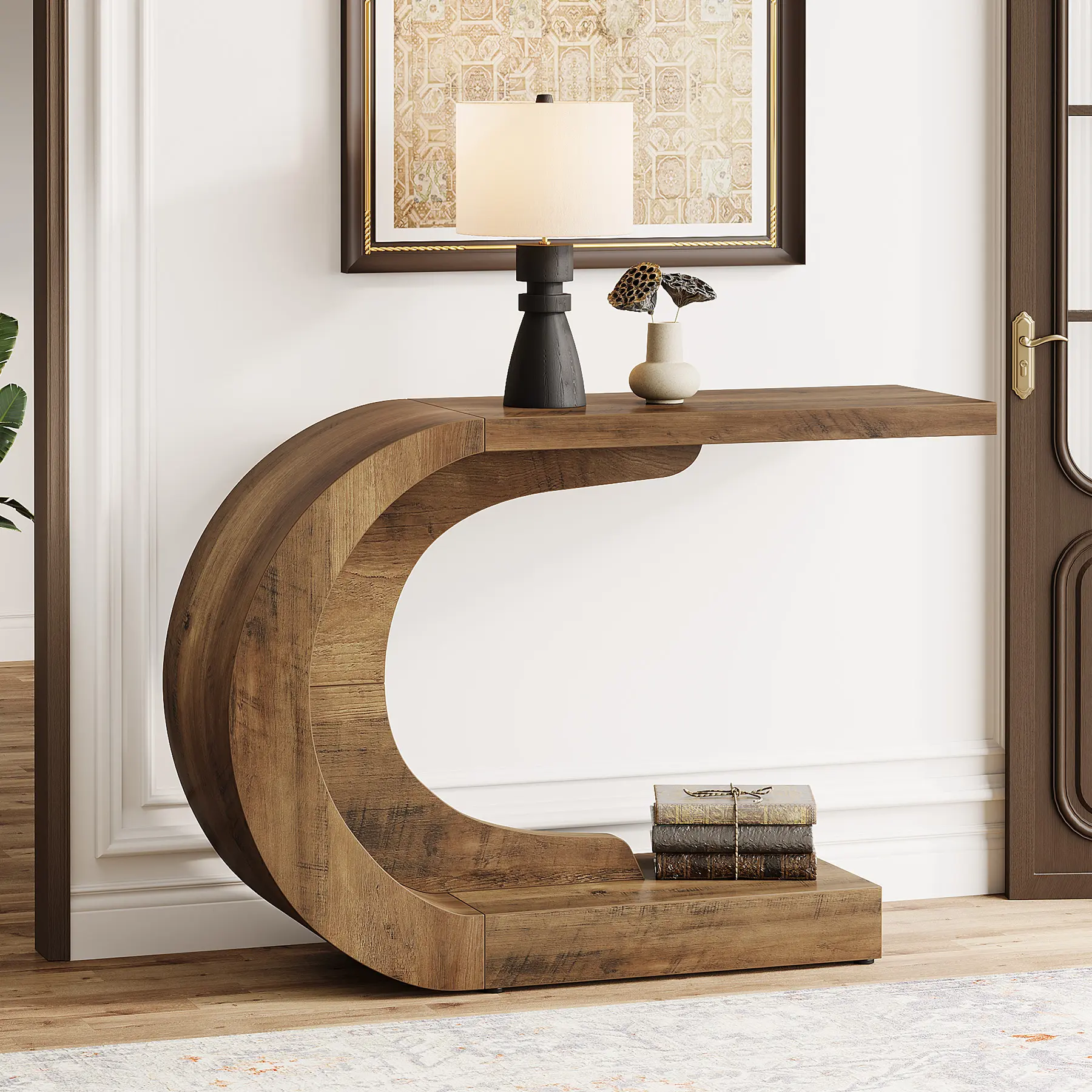 Tribesigns 43.3" C-Shaped Console Table - Vintage Brown Entryway Accent Table for Hall, Living Room, Entrance, Foyer, Minimalist Home Decor