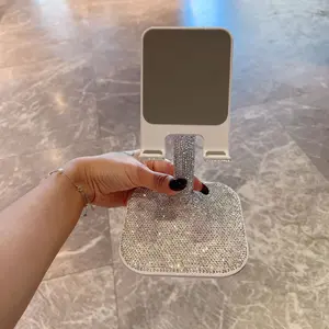 Luxury Rhinestone-Embellished Desktop & Portable Phone Stand — Adjustable Angle, Height-Liftable, Multifunctional Live Streaming & Tablet Holder