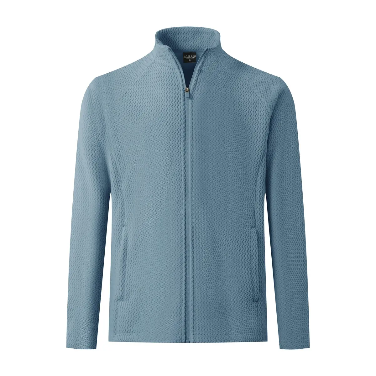 MAELREG Winter Fleece Jackets for Men Lightweight Stand Collar Fashion Wave Texture Warm Full Zip Mens Coat with Pockets Casual Long Sleeve Misty Blue