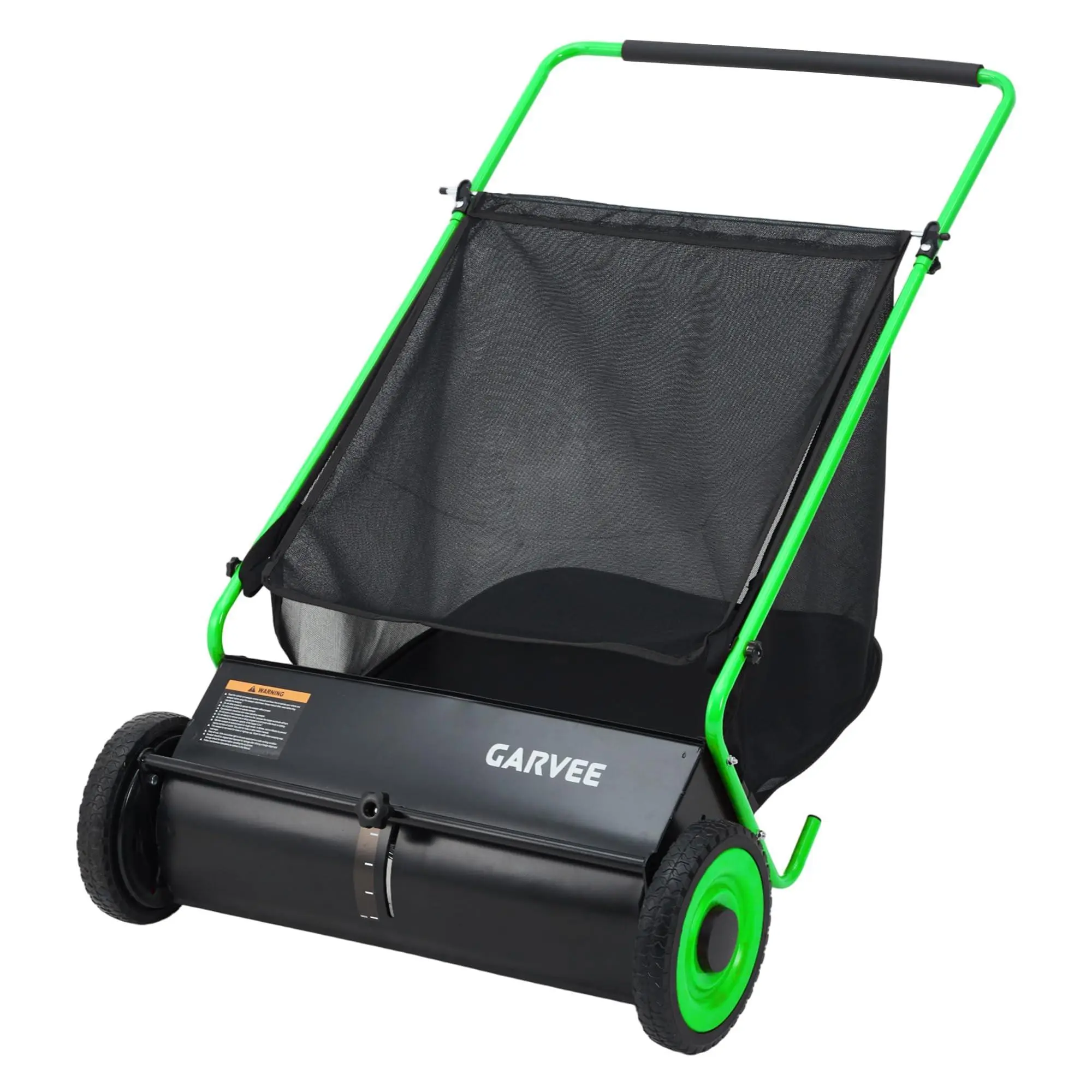 26in Push Lawn Sweeper, 7 Cu Ft Hopper, 4 PP Brushes, Adjustable Height & Rubber Tires for Leaves and Grass Cleanup