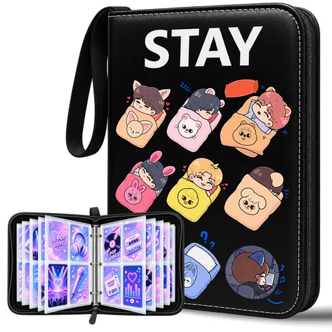 KPOP Photocard Binder 400 Pockets Photo Organizer - Waterproof PU Shell, Smooth Synthetic Material, Cute Cartoon Idol Design, Zipper Closure with Wrist Strap, Fits 0-50 Pages, Collectibles & Bracelets Storage, Ideal Valentine's Day Gifts for Friends, Pho,