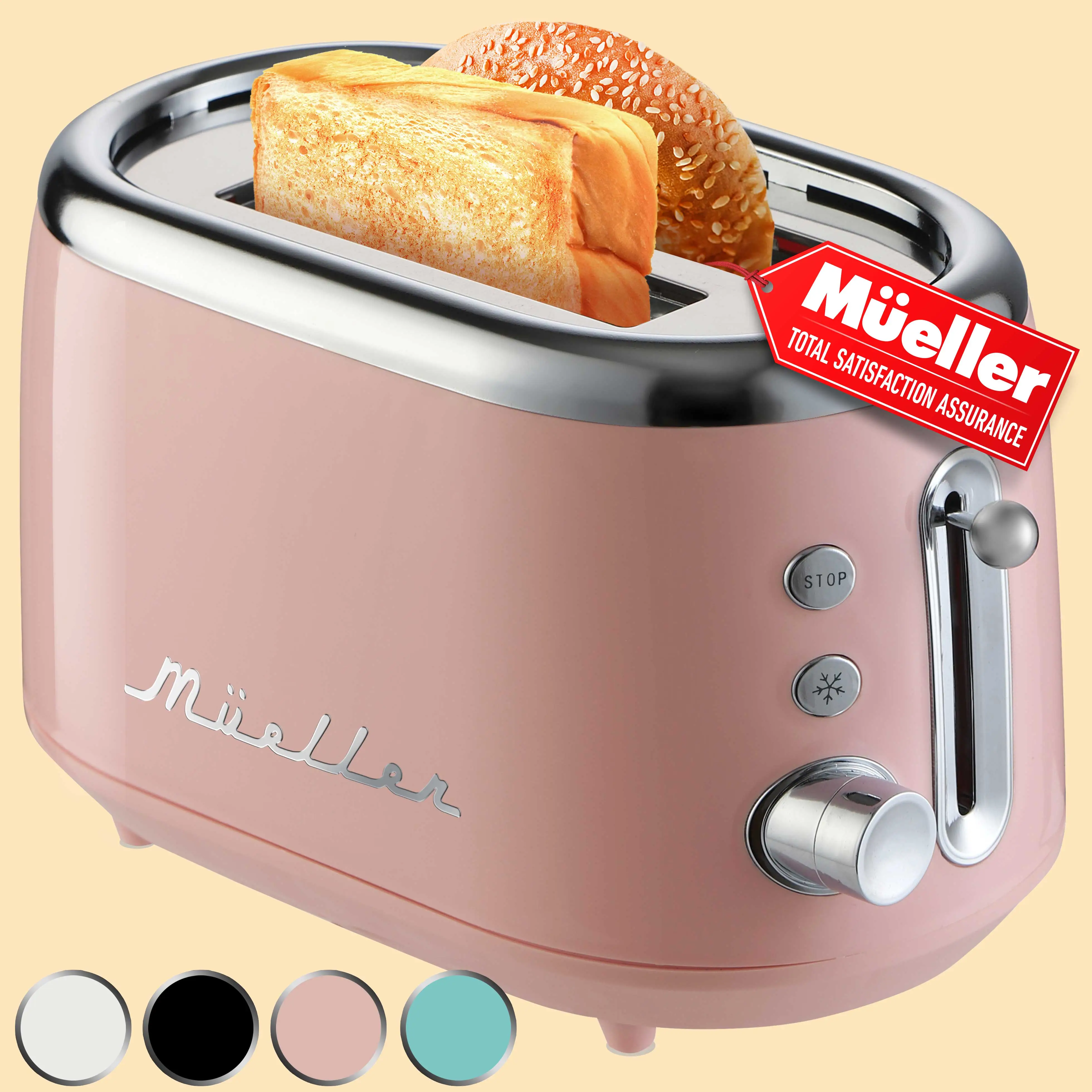 Mueller Retro Toaster 2-Slice with 7 Browning Shade Levels, Defrost, Reheat, Hou...