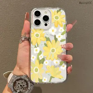 Magnetic Soft Case for iPhone11/12/13/14/15/16/promax, yellow flower MagSafe Compatible,Springtok Aesthetic Pattern Design Lightweight,y2k cased,AntiScratch,and Trendy Protector Screen Protector Resistance Protective