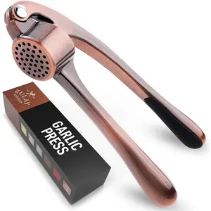 Zulay Kitchen Premium Garlic Press Set with Cleaning Brush - 3-Piece Garlic Mincer Tool - Sturdy Easy to Clean Garlic Crusher Utensil