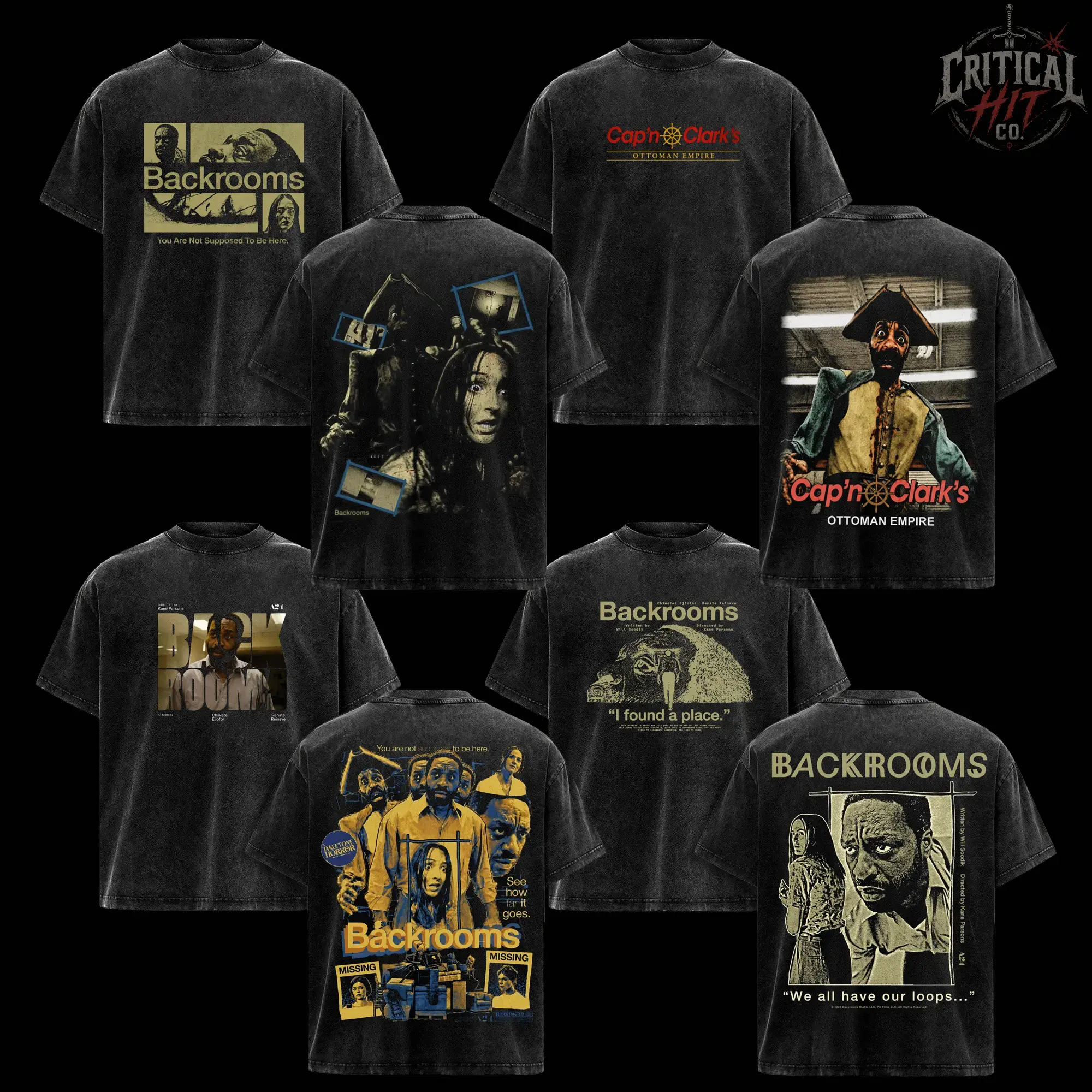 [Collection] Cap'n Clark's Backroom Washed T-Shirt, Backrooms Movie Graphic Tee, Horror Found Footage Apparel, Vintage Liminal Space Fan Shirt, Heavyweight Cotton Unisex Gift, Horor Movie Merch