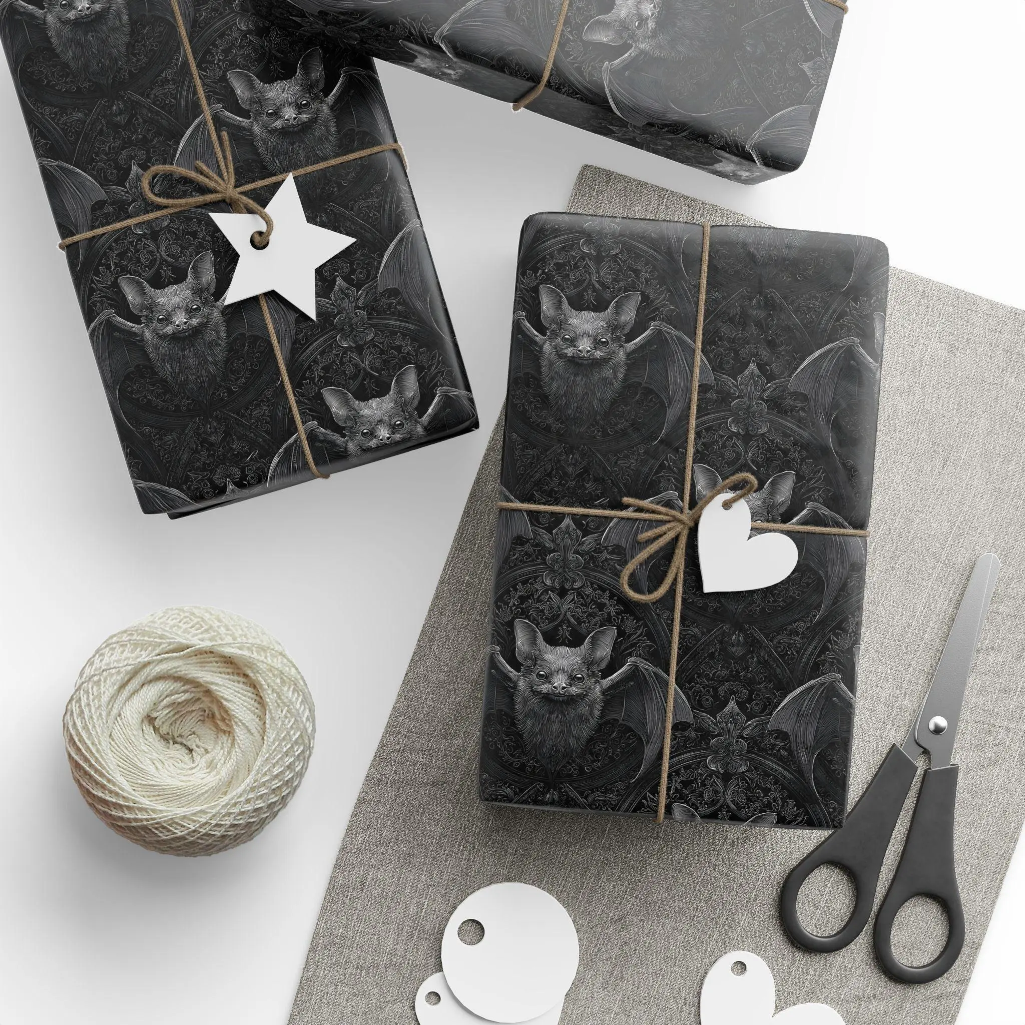 Gothic Bat Wrapping Paper, Dark Victorian Gift Wrap, Moody Flying Bat Present Paper with Vintage Dark Academia and Spooky Gothic Aesthetic