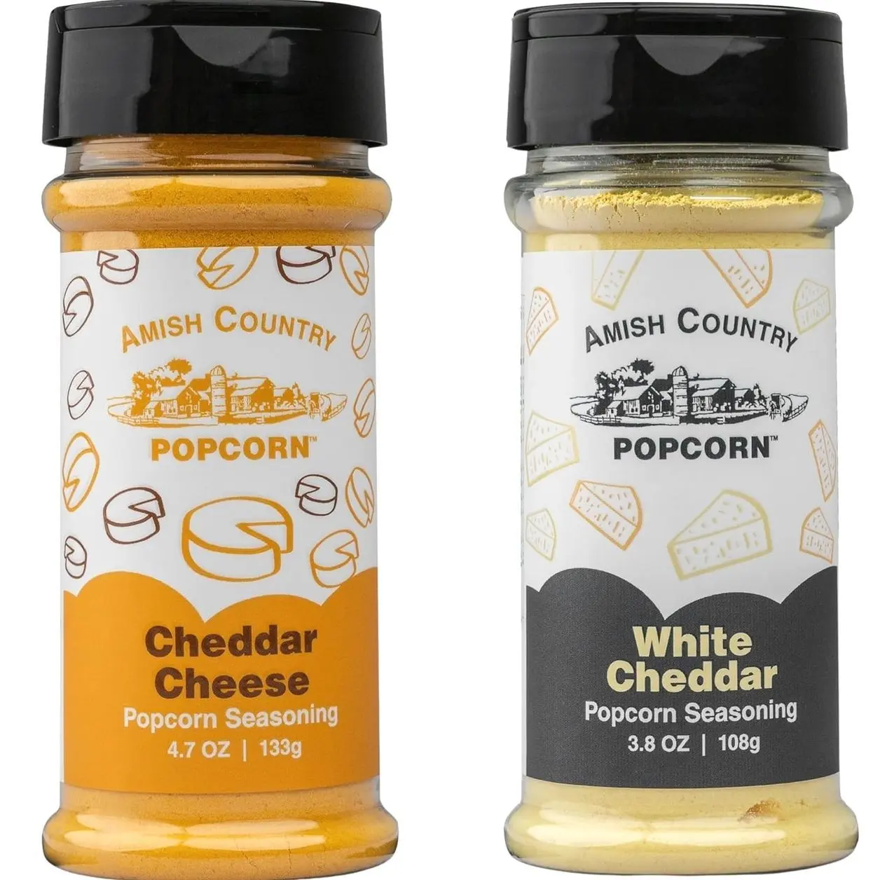 Amish Country Popcorn | Seasoning Variety Pack | Cheddar Cheese - 4.7 oz and White Cheddar Cheese - 3.8 oz Popcorn Seasoning | Old Fashioned, Non-GMO and Gluten Free