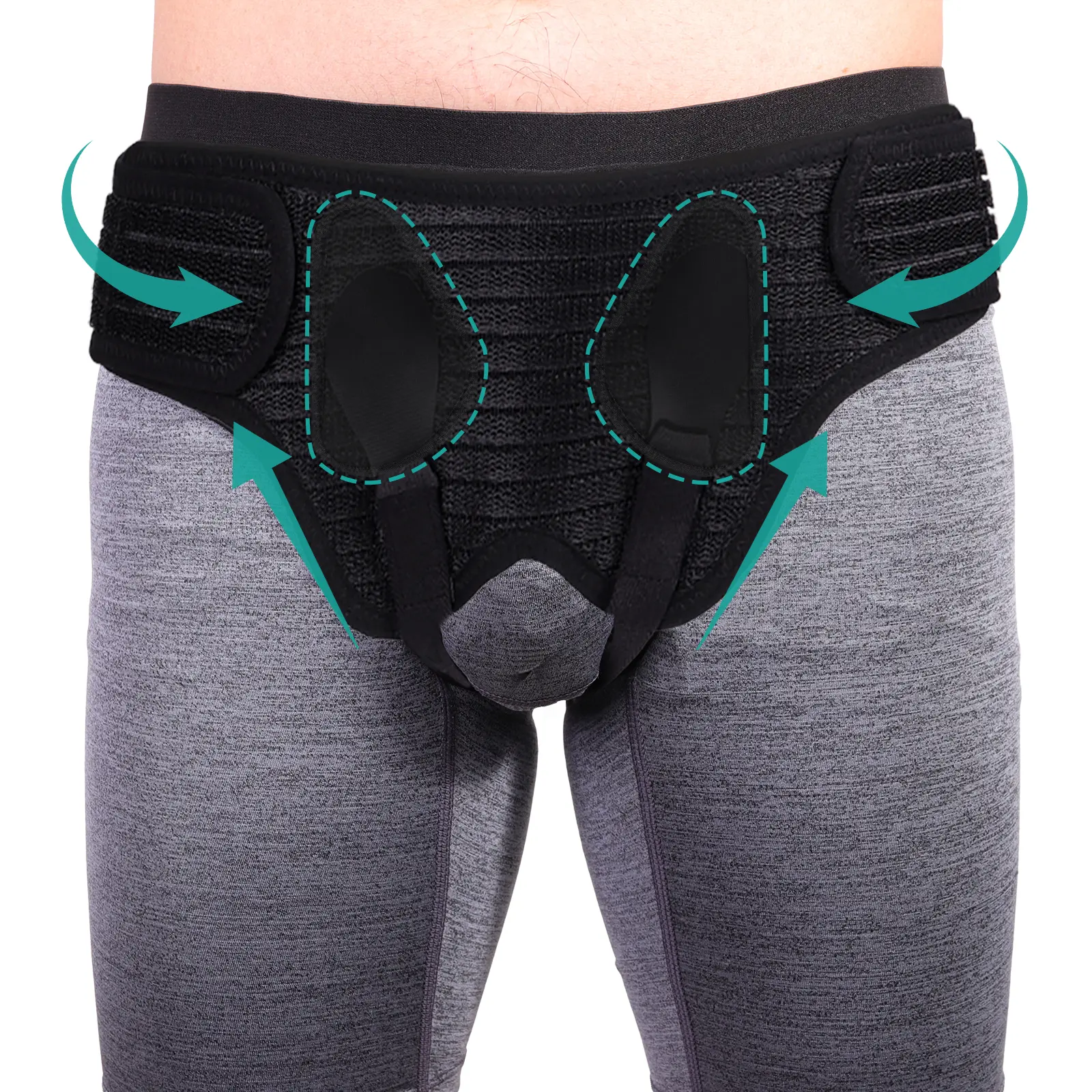 Medical Grade Inguinal Hernia Belt for Men, Adjustable Waist Support Truss with Compression Pads for Femoral Hernia (Left/Right Side), Black
