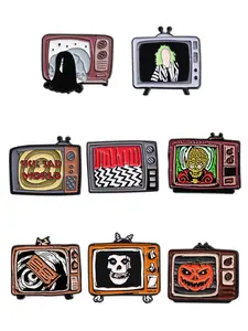 8 Piece Set Retro Horror TV Enamel Pins Halloween Horror Movie Character Alloy Brooches Lapel Backpack Badge Fashion Jewelry Accessories Gifts for Friends Men