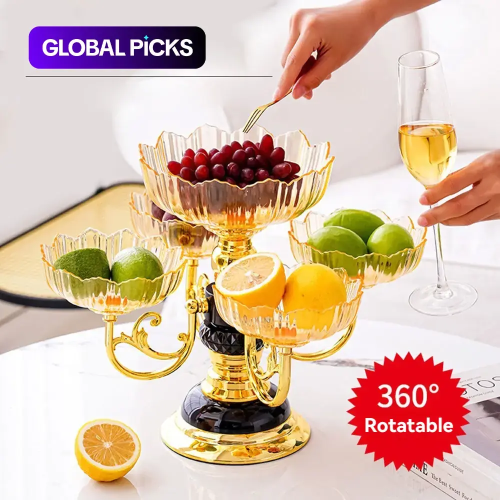 1 Count Flower Shape Appetizer Platter, Rotating Fruit Serving Stand with 5-Bowl Divided Serving Dishes, Rotating Snack Serving Tray, Salad Serving Plates, Food Trays for Kitchen #GLOBAL PICKS