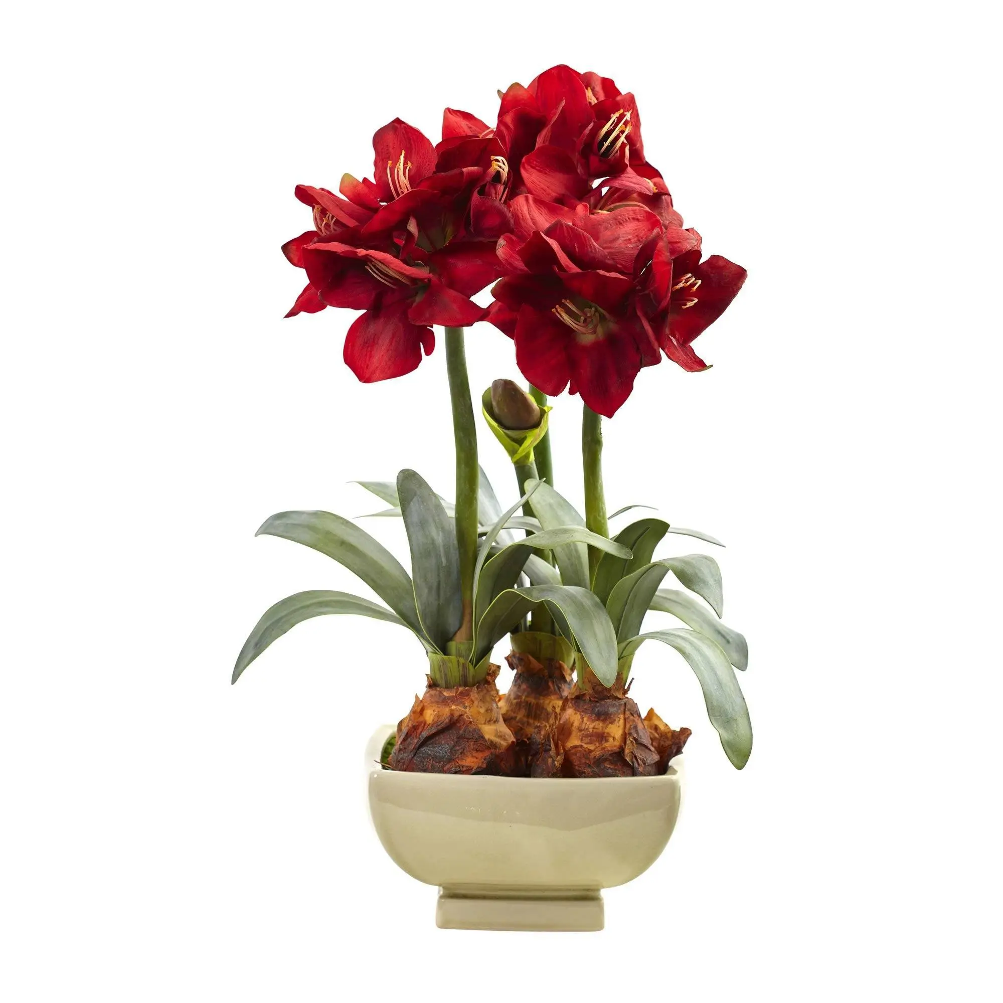 Synthetic Decorative Amaryllis Floral Arrangement with Vase, Potted Flower Centerpiece, Home Decor Gift for Interior Styling